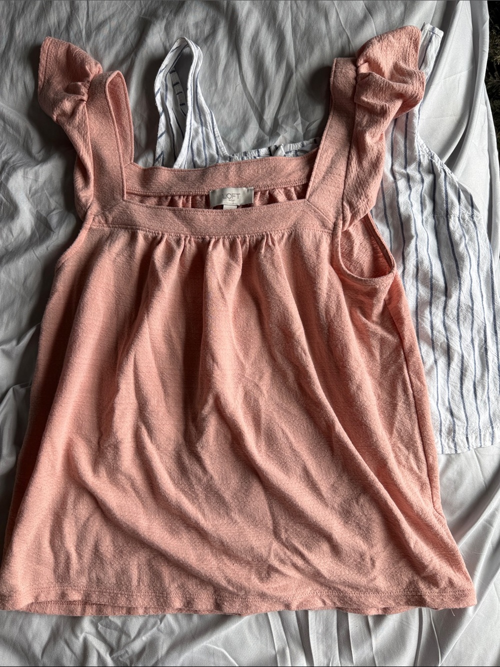 LOFT Peach Ruffle-Shoulder Square Neck Tank